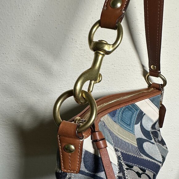 COACH Denim Patchwork Accessory Pouch Mini Bag Indigo Leather Vintage from Guam - Picture 4 of 5